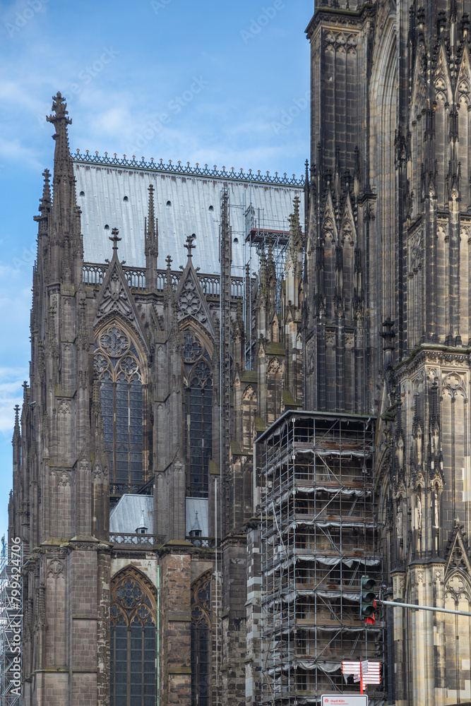 the details of Cologne Cathedral with scaffolding
