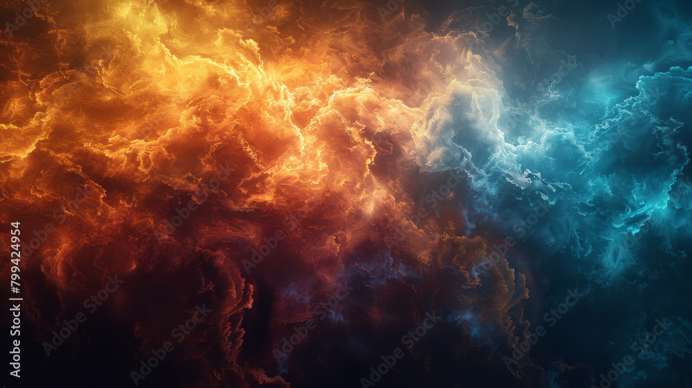 A colorful space background with a red and blue cloud