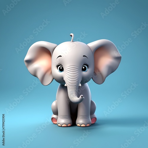 Cartoon cute baby elephant sitting 3D rendering