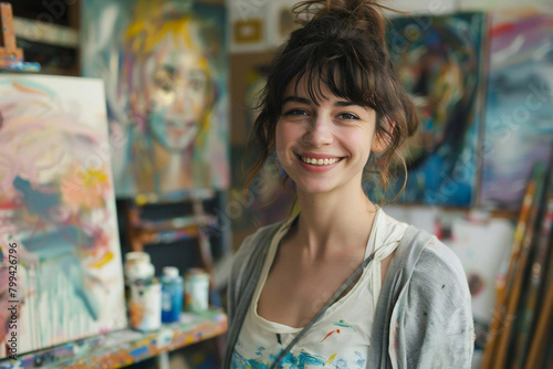 Joyful Artist in Her Creative Haven