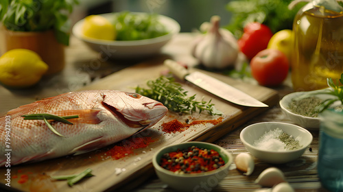 Home-Style Gourmet Preparation of Fresh Snapper Fish with Various Ingredients