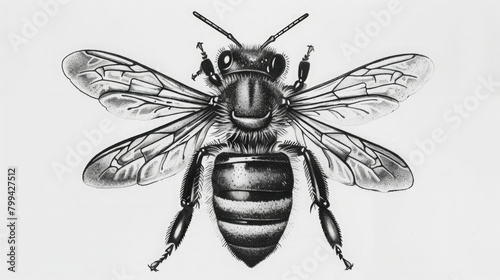 Craft a vintage aesthetic with a vector engraving illustration of a honey bee on a clean white background © Ammar