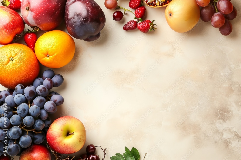 An assortment of beautifully arranged fruits and berries, nature's superfoods. An assortment of beautifully arranged fruits and berries, nature's superfoods.
