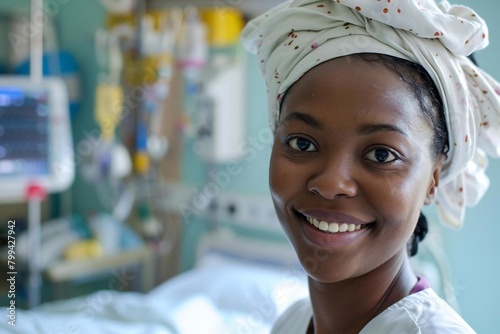 Portrait of Compassion: The Smiling Midwife in the Hospital photo