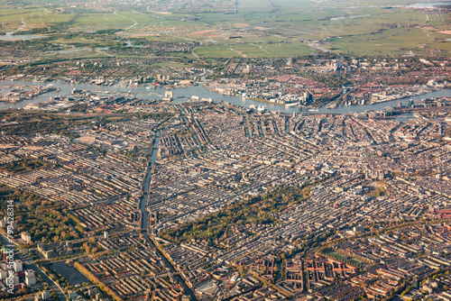 Photography Aerial view of downtown city center of Amsterdam, Dutch capital in Holland the Netherlands