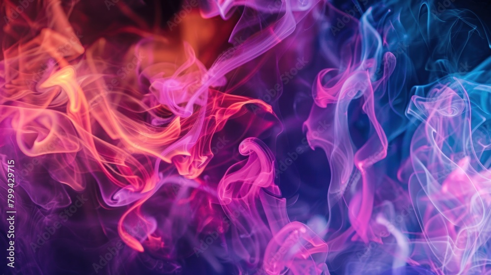 Abstract colorful smoke in blue and pink colors on black background