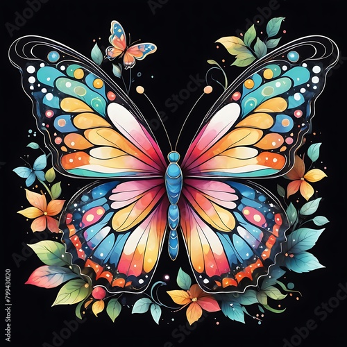 Colorful butterfly with digital gradient watercolor.