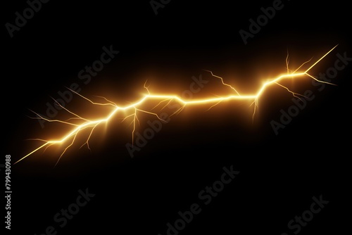 Gold lightning, isolated on a black background vector illustration glowing gold electric flash thunder lighting blank empty pattern with copy space photo