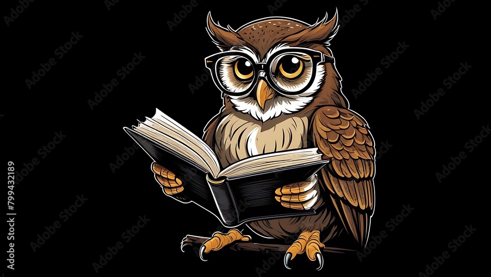 cute cartoon owl reading a book