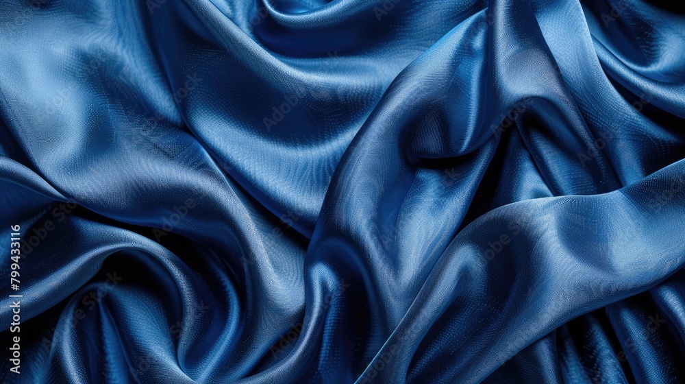 Fototapeta premium Blue satin fabric texture close up An abstract background and design texture