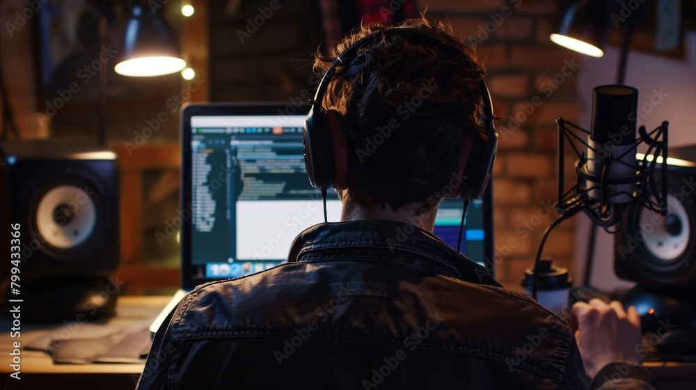 Maximizing Podcast SEO Producer Enhances Episode Descriptions with Transcription Software and Metadata Code on Laptop Maximizing Podcast SEO Producer Enhances Episode Descriptions with Transcription Software and Metadata Code on Laptop
