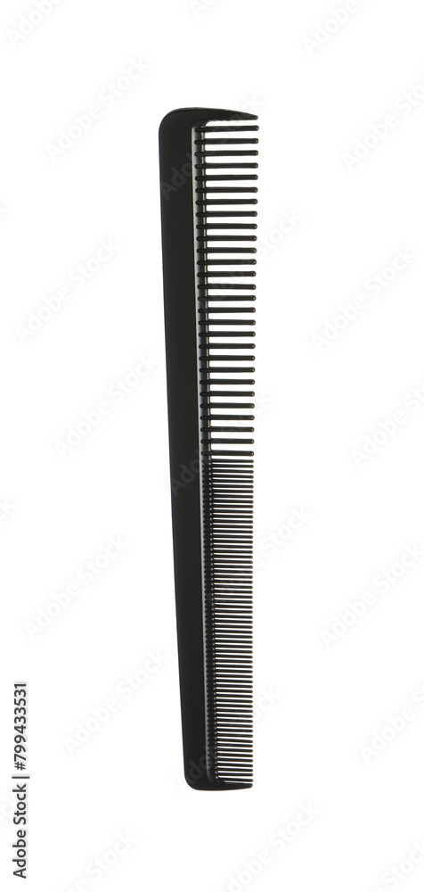 Hairdresser tool. Black hair comb isolated on white