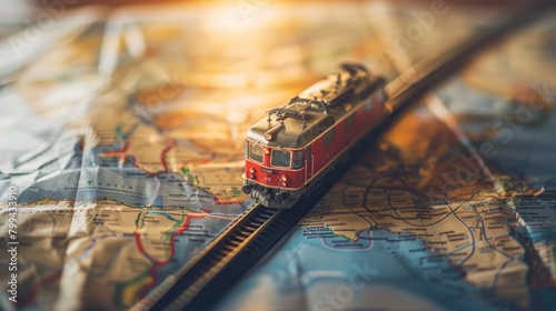 toy train on map travel concept photo