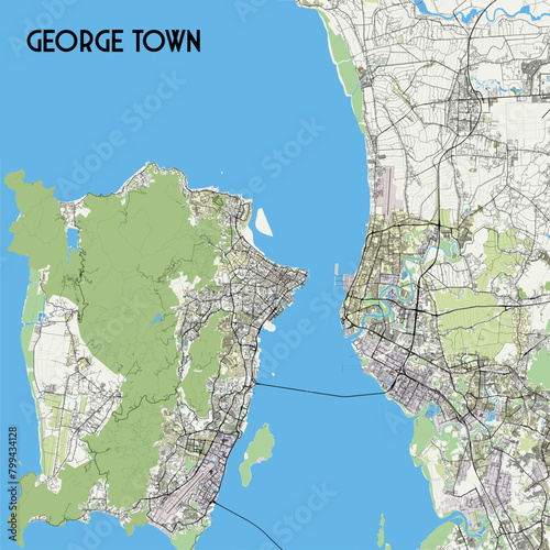 George Town, Penang, Malaysia map poster art photo