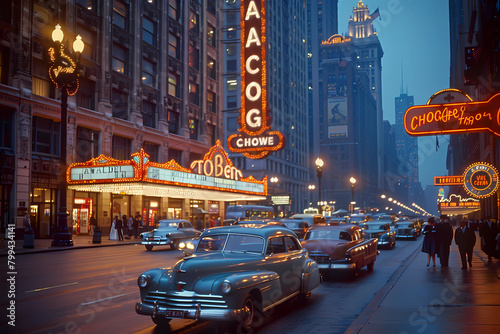 Streets and Urban Spaces of a Major City in the 1920s, 1930s, and 1940s.  city landscape,vector,  vintage, poster,  retro, old design 