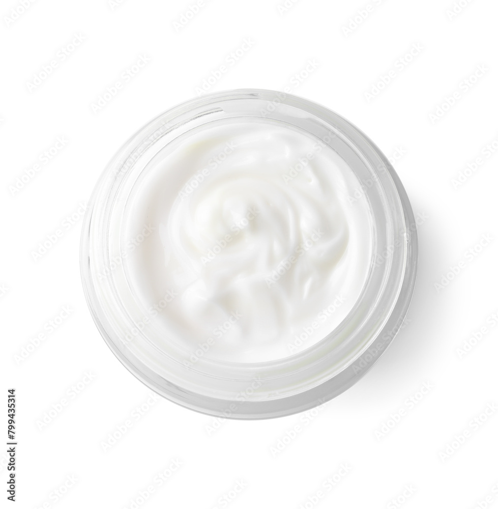 Jar of body care cream isolated on white, top view Jar of body care cream isolated on white, top view