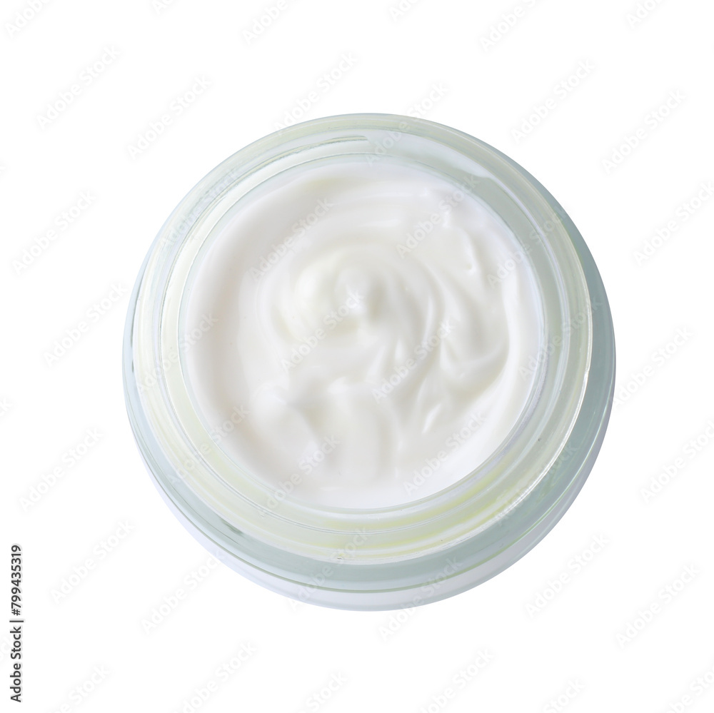 Jar of body care cream isolated on white, top view Jar of body care cream isolated on white, top view