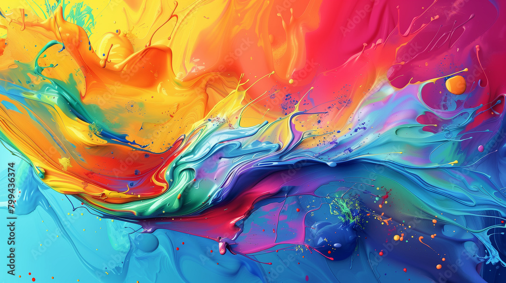 Illustration Showcasing a Vibrant and Colorful Paint Splash, Infusing Energy and Dynamism into the Canvas with a Kaleidoscope of Hues