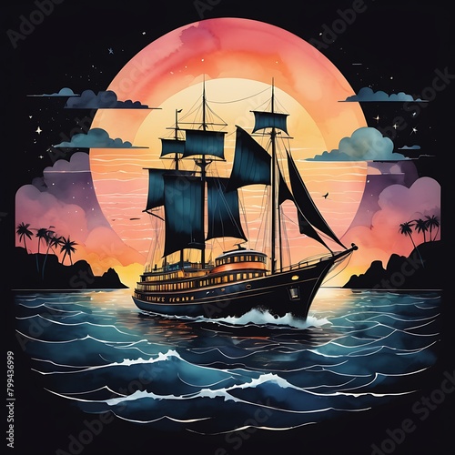 pirate ship sailing on the sea photo
