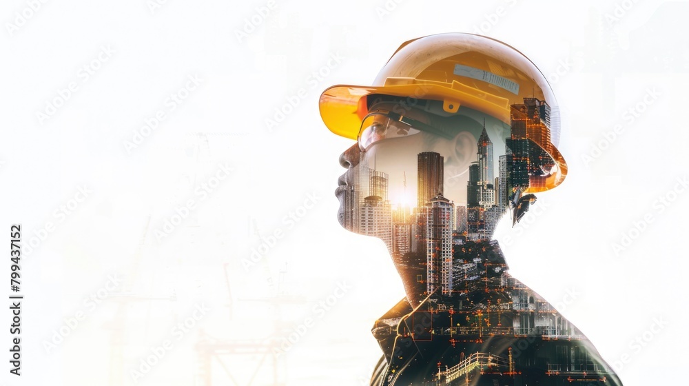 Thoughtful man overlaid with architectural design elements, conceptual. Thoughtful man overlaid with architectural design elements, conceptual.