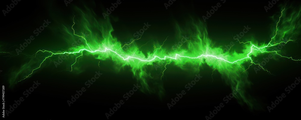 Green lightning, isolated on a black background vector illustration glowing green electric flash thunder lighting blank empty pattern with copy space