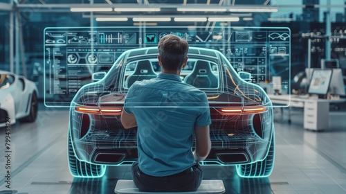 Virtual Automotive Innovation Engineer Perfecting Car Designs with Digital Twin and SEO Analytics