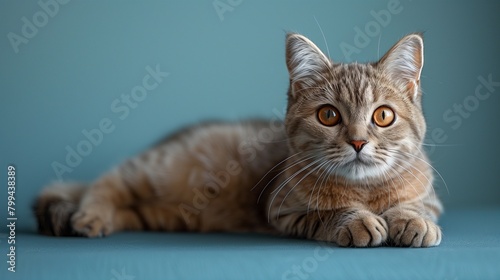 Wallpaper Mural Sleek Scottish Fold Cat Sitting on Plain Background, Torontodigital.ca