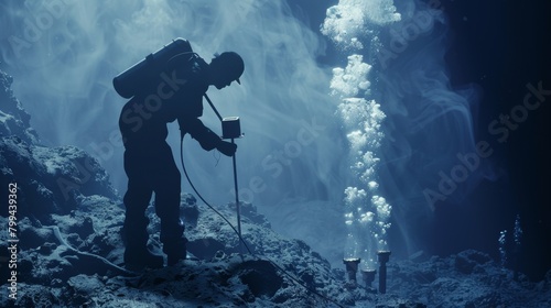 Exploring the Depths Scientist Deploys Seismic Activity Monitor Amidst Hydrothermal Vents photo
