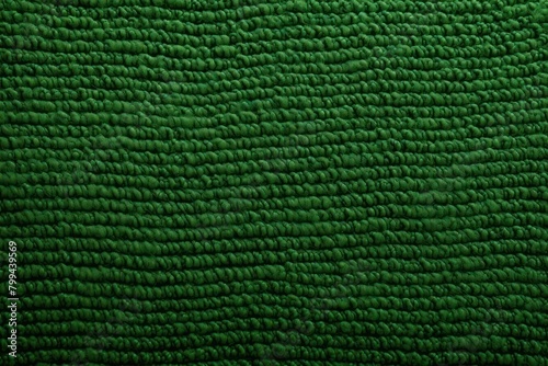 Green close-up of monochrome carpet texture background from above. Texture tight weave carpet blank empty pattern with copy space for product design
