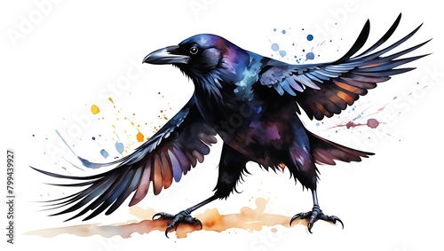 black raven isolated on white background photo
