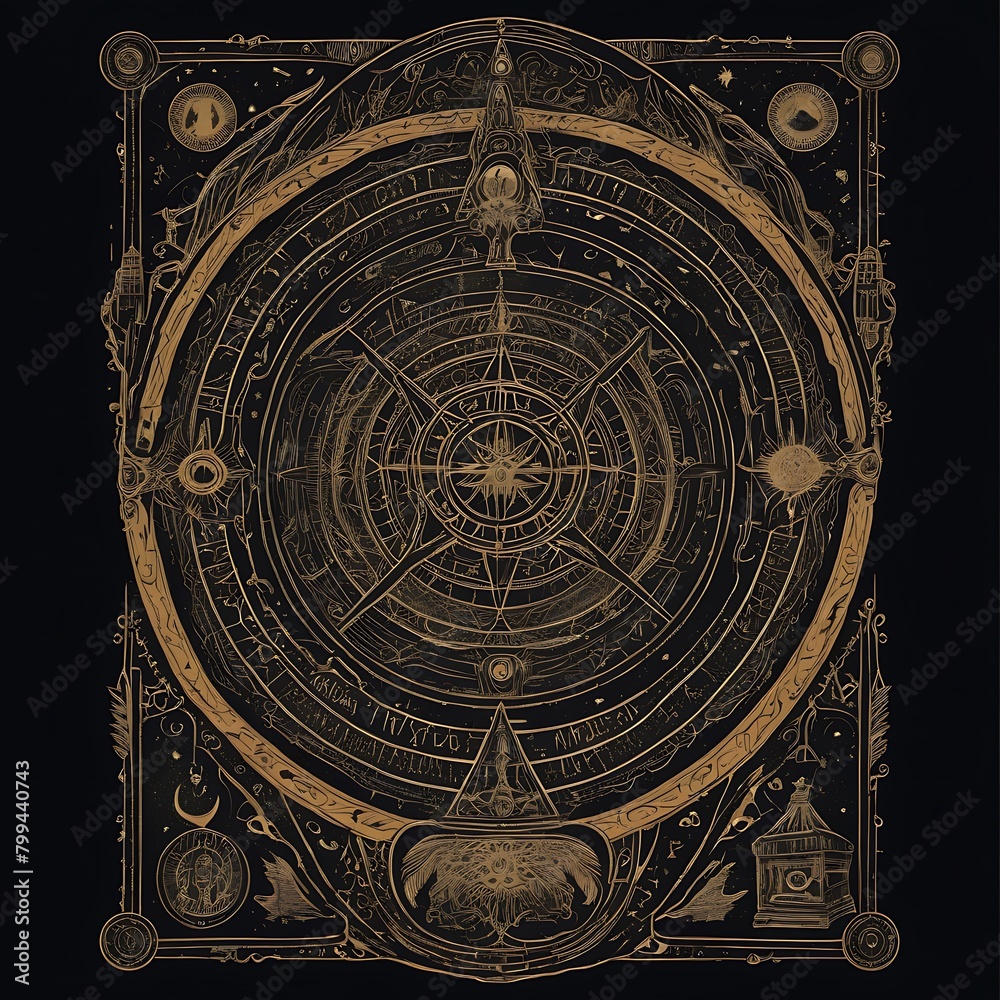 Futuristic zodiac compass background.