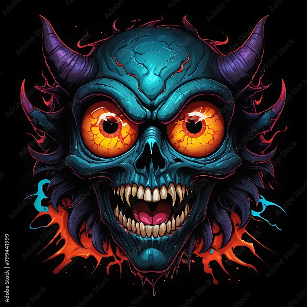 a colorful skull on a black background, fantasy abstract art illustration