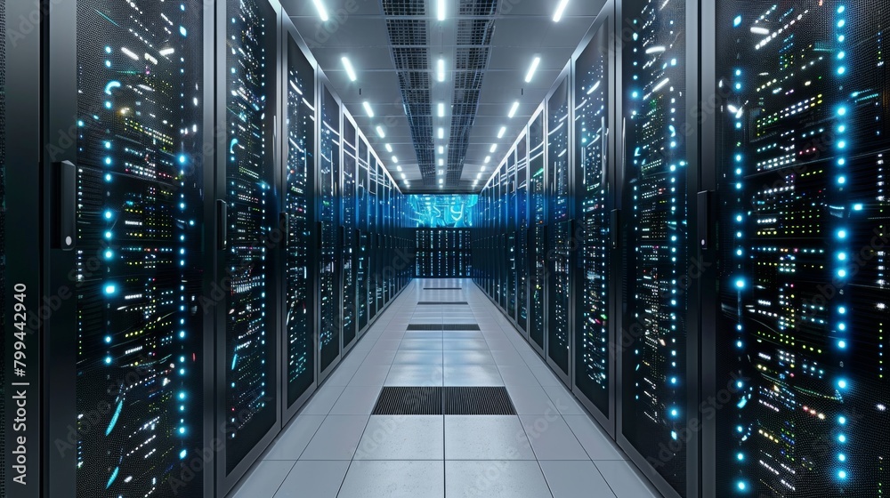 Fototapeta premium Technological Marvel Futuristic Data Center with Holographic Interface for Big Data Management