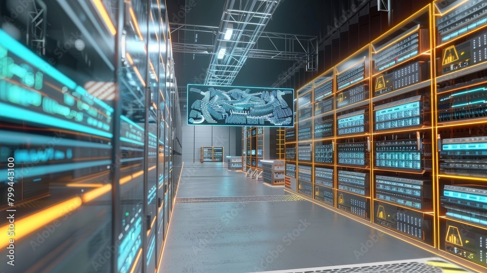 Technological Marvel Futuristic Data Center with Holographic Interface for Big Data Management