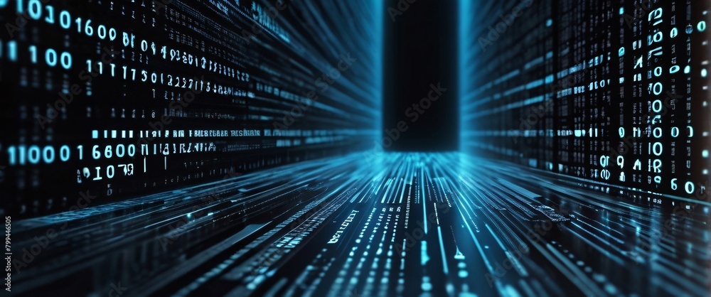 An abstract digital background with binary code and AI algorithms running in the background An abstract digital background with binary code and AI algorithms running in the background