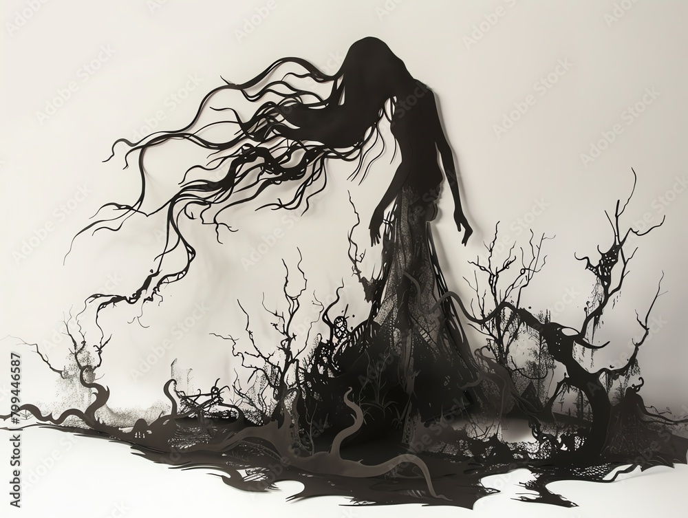 Fototapeta premium A dark and twisted tree with a long, flowing mane.