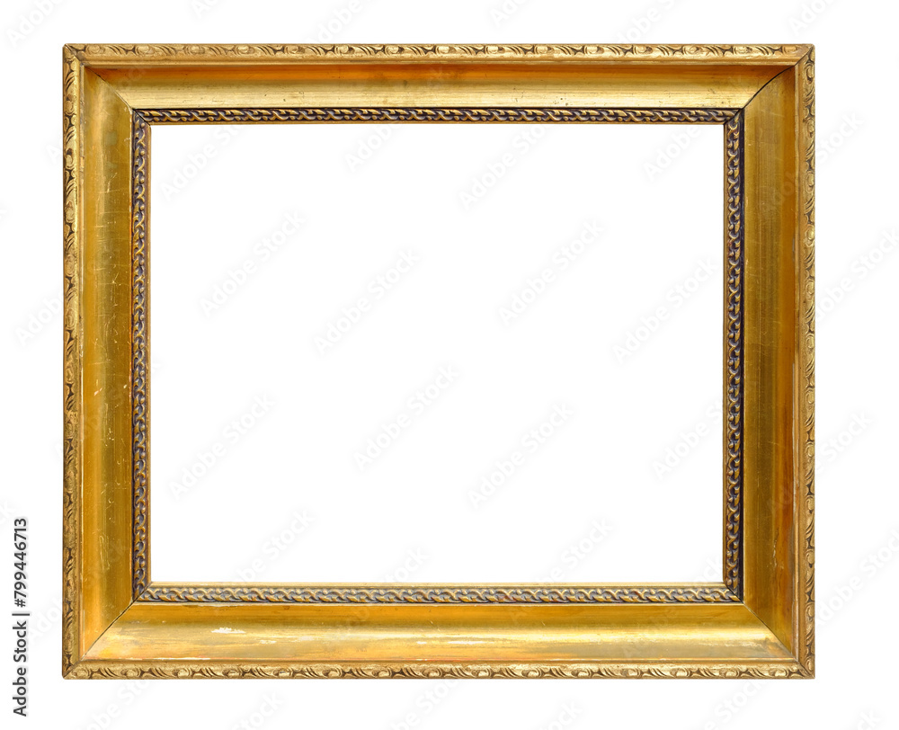 Gilded antique painting frame with transparent background. (png image)