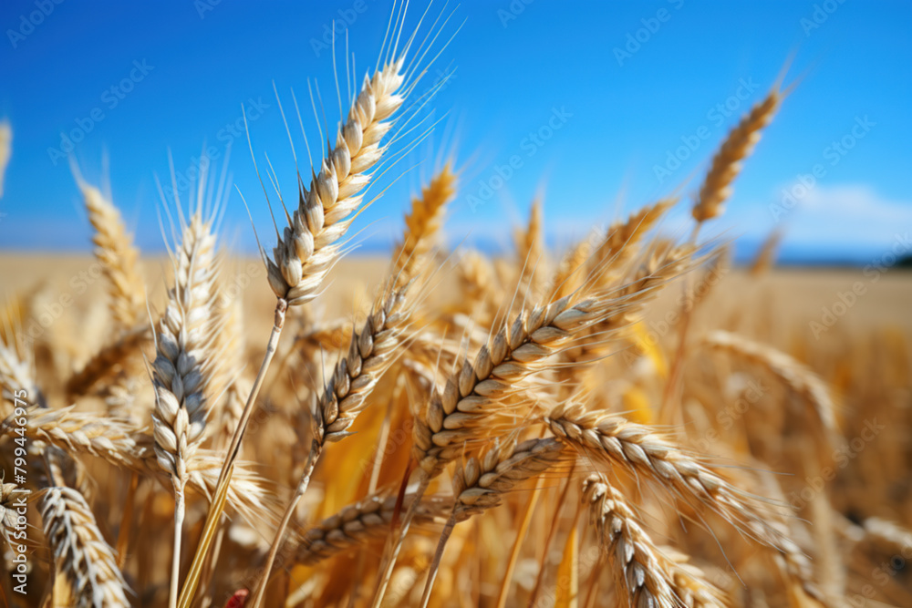 Farmland. Golden wheat field under blue sky Farmland. Golden wheat field under blue sky