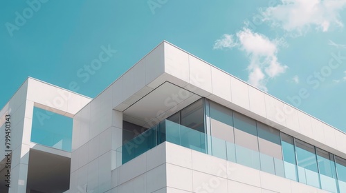 Explore the architectural elegance of a contemporary white building with modern design. Discuss how the clean lines  minimalist features  and use of white create a sense of sophistication