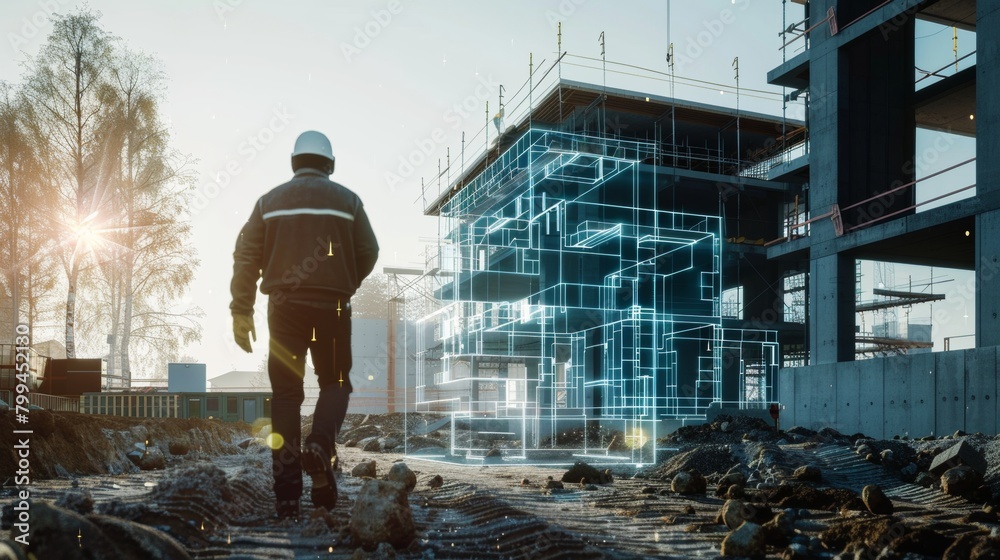 Augmented Reality Architect Innovating Construction with Realtime Digital Design Visualization and Blueprint Alignment