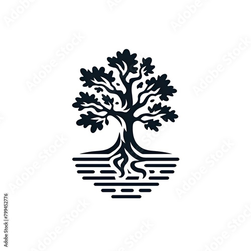 stylized representation of the Tree of Life, rendered as a clean, bold emblem in a monochromatic color scheme photo