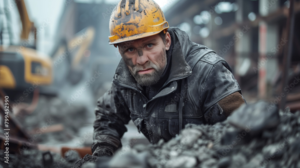 A worker laboring in difficult conditions, enduring physical exertion and discomfort to complete their tasks with resilience and determination. A worker laboring in difficult conditions, enduring physical exertion and discomfort to complete their tasks with resilience and determination.