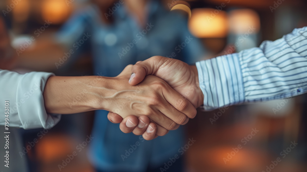 Professionals shake hands, exchange smiles, closing successful business deal, radiating elation, satisfaction at lucrative outcome. Professionals shake hands, exchange smiles, closing successful business deal, radiating elation, satisfaction at lucrative outcome.