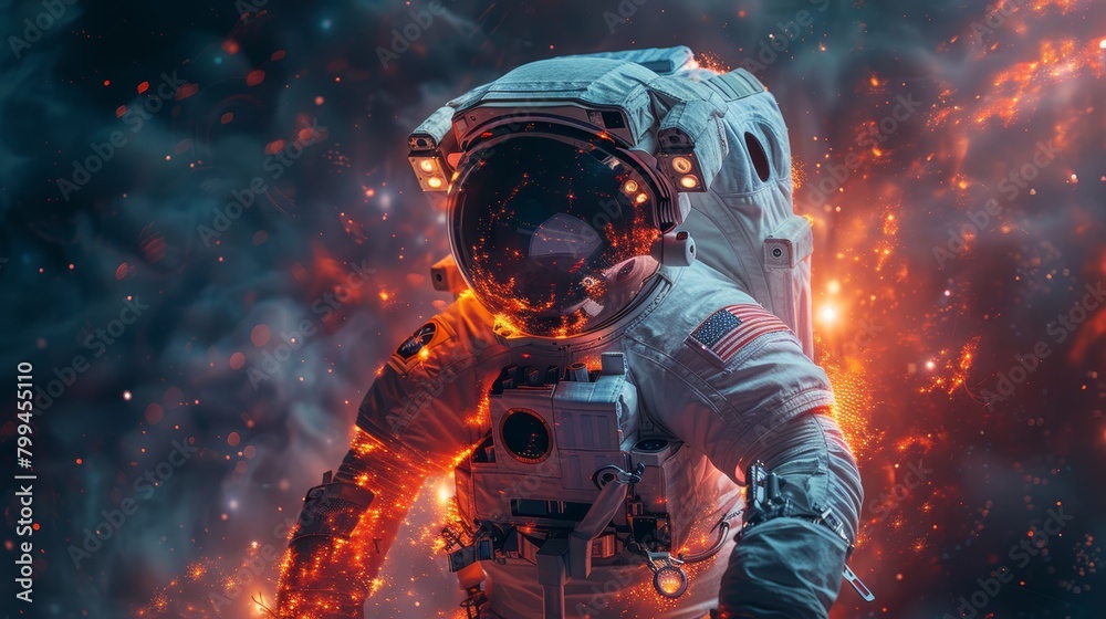 Astronaut Standing in Front of Fire and Smoke Astronaut Standing in Front of Fire and Smoke