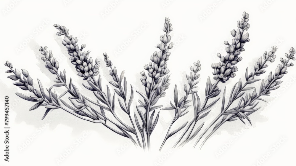 A drawing of lavender flowers with a white background A drawing of lavender flowers with a white background