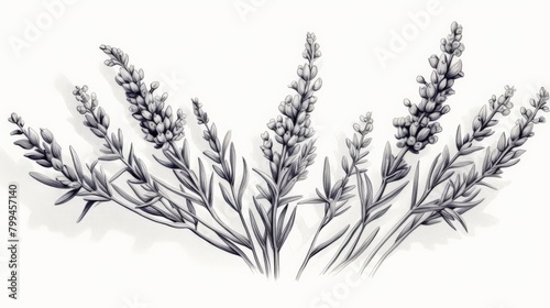 A drawing of lavender flowers with a white background