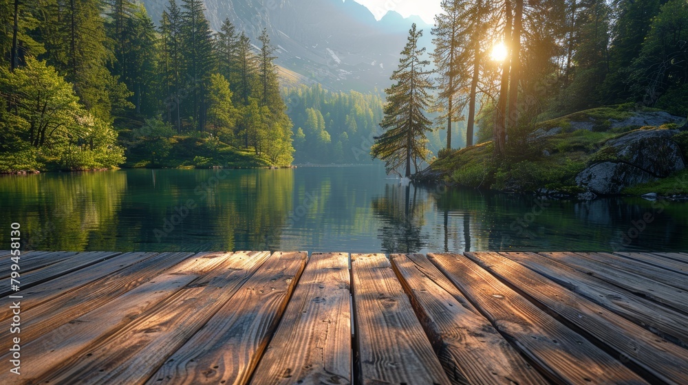 Wooden Dock Overlooking Mountain Lake