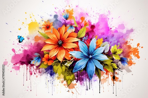A colorful painting of flowers and a butterfly