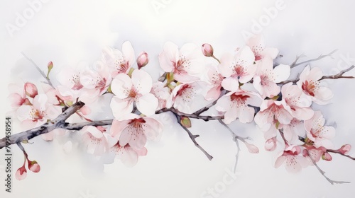 A painting of a branch with pink flowers © Watercolorbackground