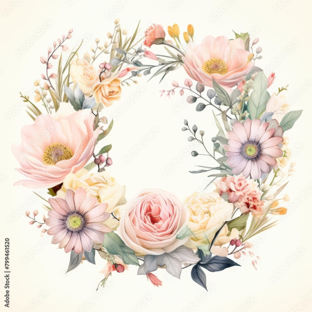 A flower wreath with pink and white flowers